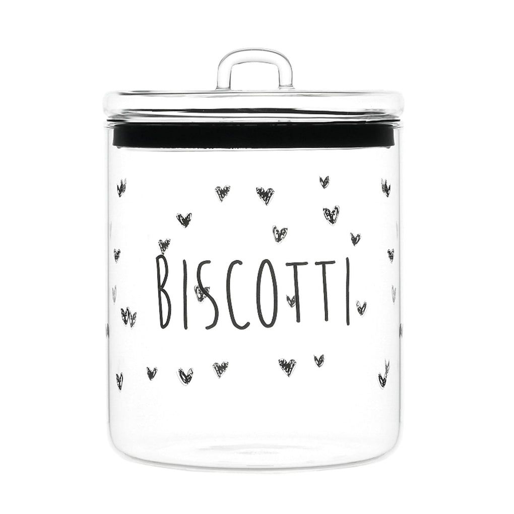 Barattolo Biscottiera in Vetro Borosilicato con Cuori D12cm-h22cm